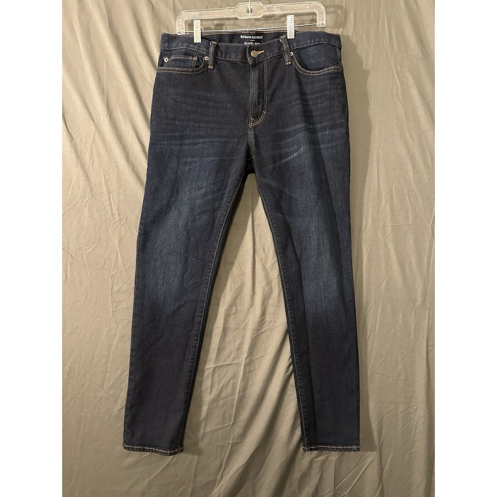 Banana Republic Traveler Jeans Mens 35x32 Skinny Fit Blue Denim Dark Wash Casual